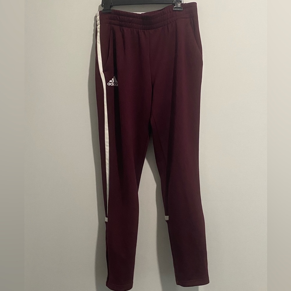 Mens Adidas Maroon and White Striped Sweatpants